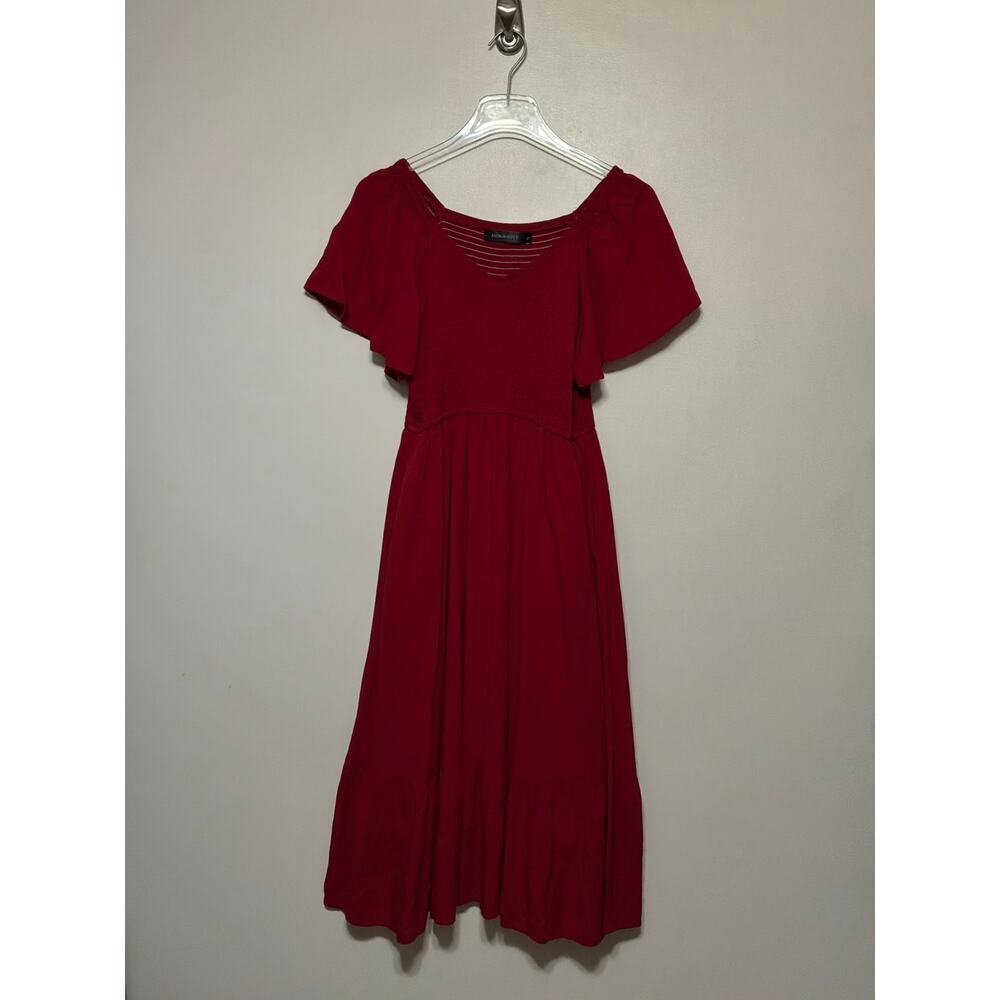 MEROKEETY RED SHORT SLEEVE MIDI DRESS SIZE SMALL